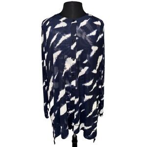 Navy White Abstract Layered Tunic by Picadilly Canada Size XL Button Front Artsy